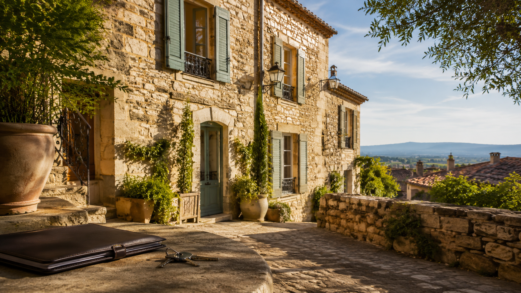 Ruelle et maison de village en pierre dans l'Uzège