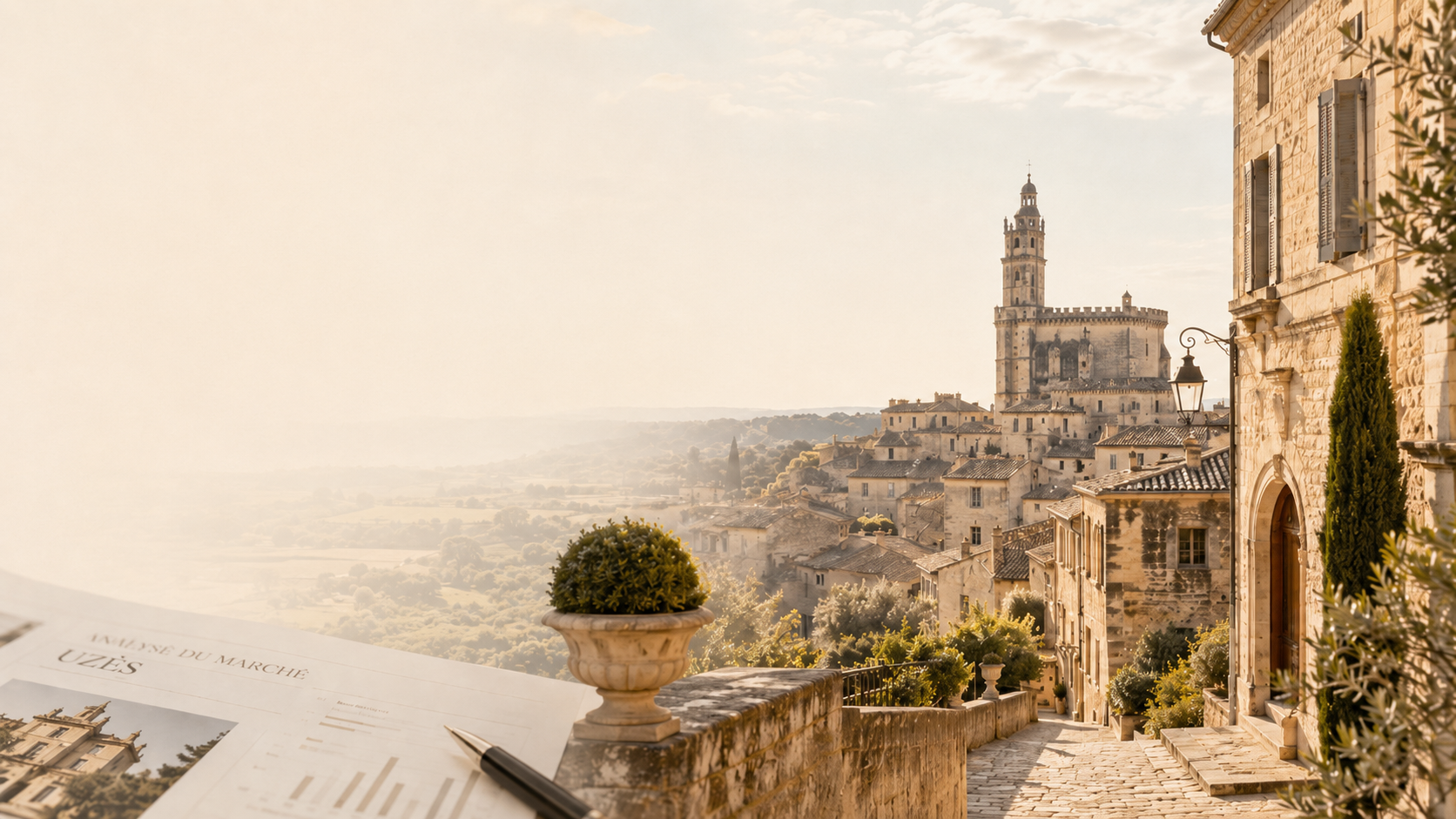 Vue sur Uzès et la campagne de l'Uzège